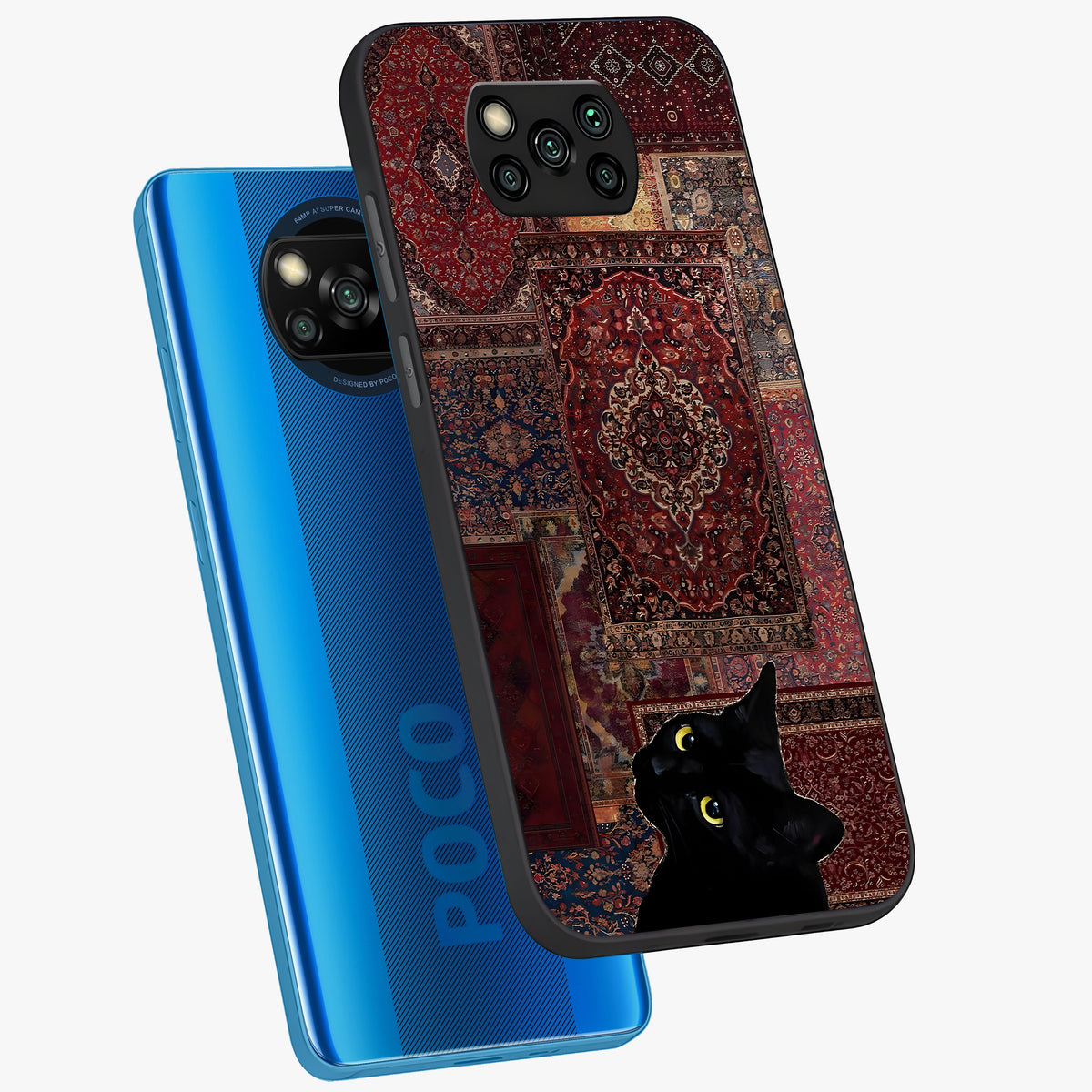 Regal Magic Cat Apple Glass Case displayed in angled mockup highlighting whimsical feline design with fantasy aesthetic.