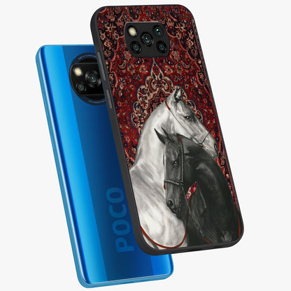 Regal Stallion Tapestry Glass Case displayed in angled mockup highlighting royal stallion design with decorative heritage aesthetic.