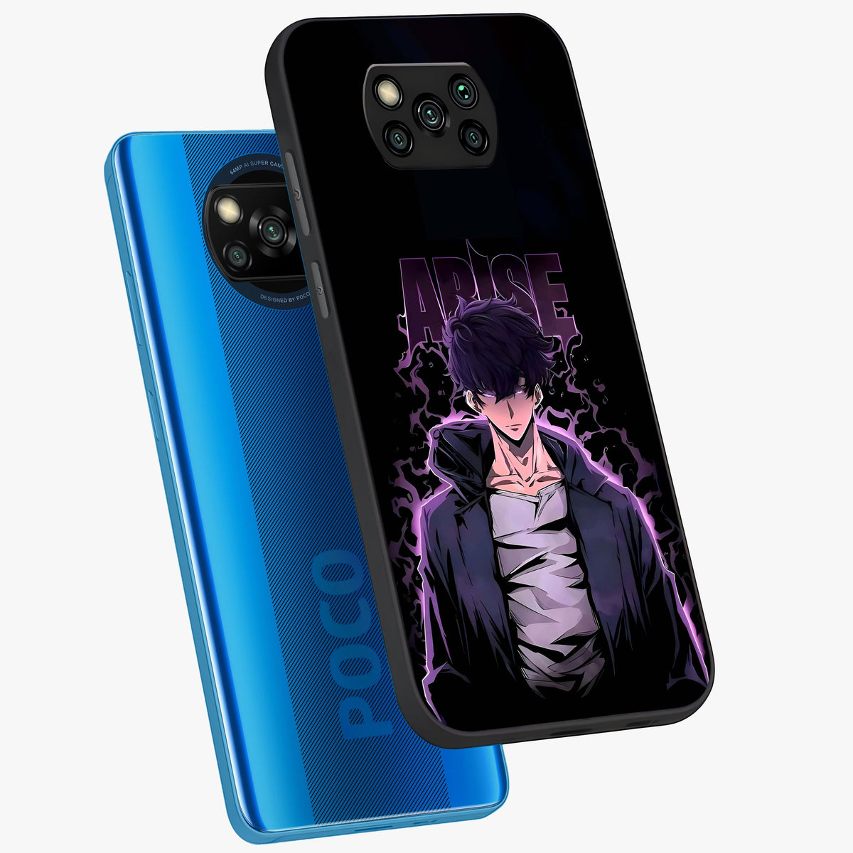 Shadow Monarch Awakening Glass Case displayed in angled mockup highlighting dramatic shadow warrior design with fantasy aesthetic.