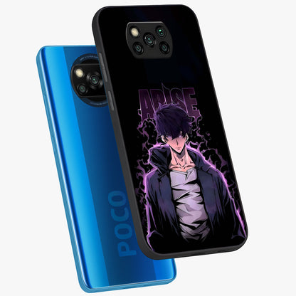 Shadow Monarch Awakening Glass Case displayed in angled mockup highlighting dramatic shadow warrior design with fantasy aesthetic.