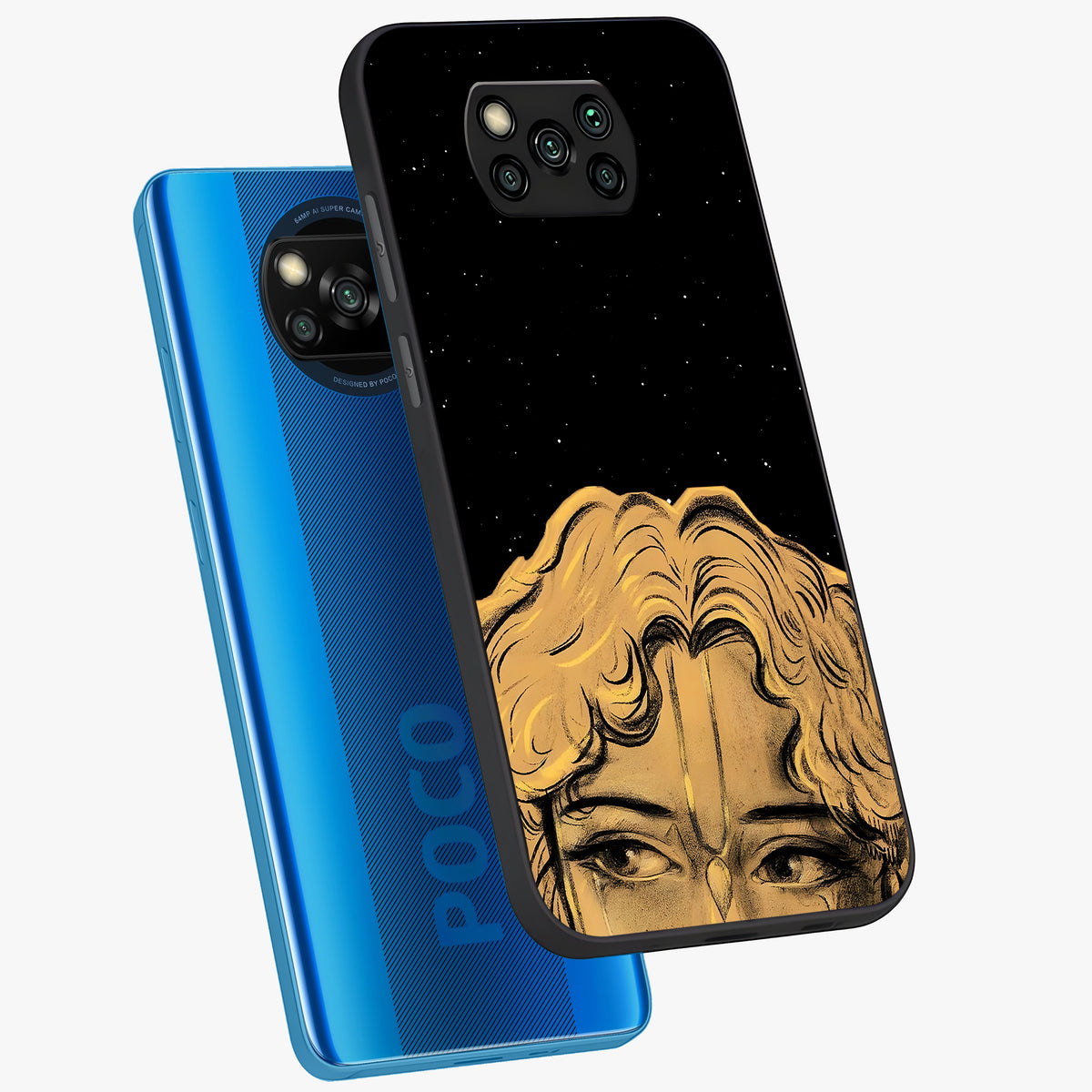 Shri Krishna Art Glass Case displayed in angled mockup highlighting spiritual Krishna illustration with divine aesthetic.