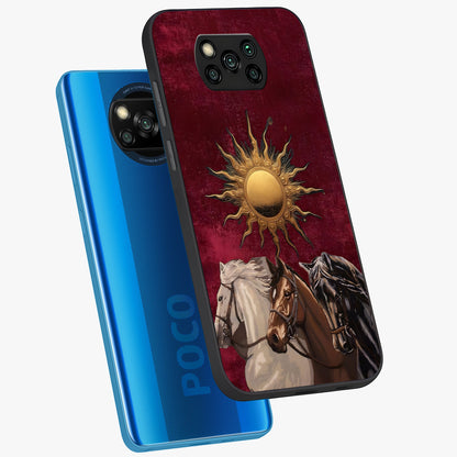 Solar Riders Glass Case displayed in angled mockup highlighting powerful rider illustration with radiant solar aesthetic.