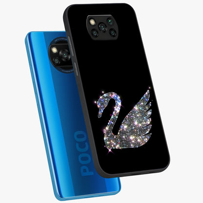 Starlit Swan Grace Glass Case displayed in angled mockup highlighting elegant swan illustration with dreamy celestial aesthetic.