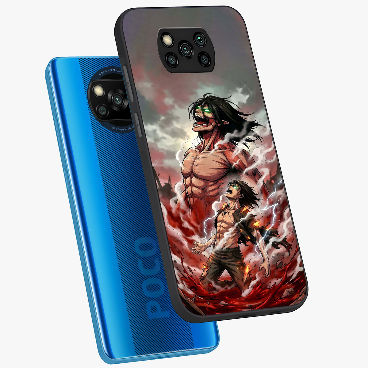Titan Awakening Fury Glass Case displayed in angled mockup highlighting dramatic giant warrior design with bold anime aesthetic.