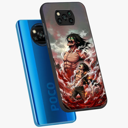 Titan Awakening Fury Glass Case displayed in angled mockup highlighting dramatic giant warrior design with bold anime aesthetic.