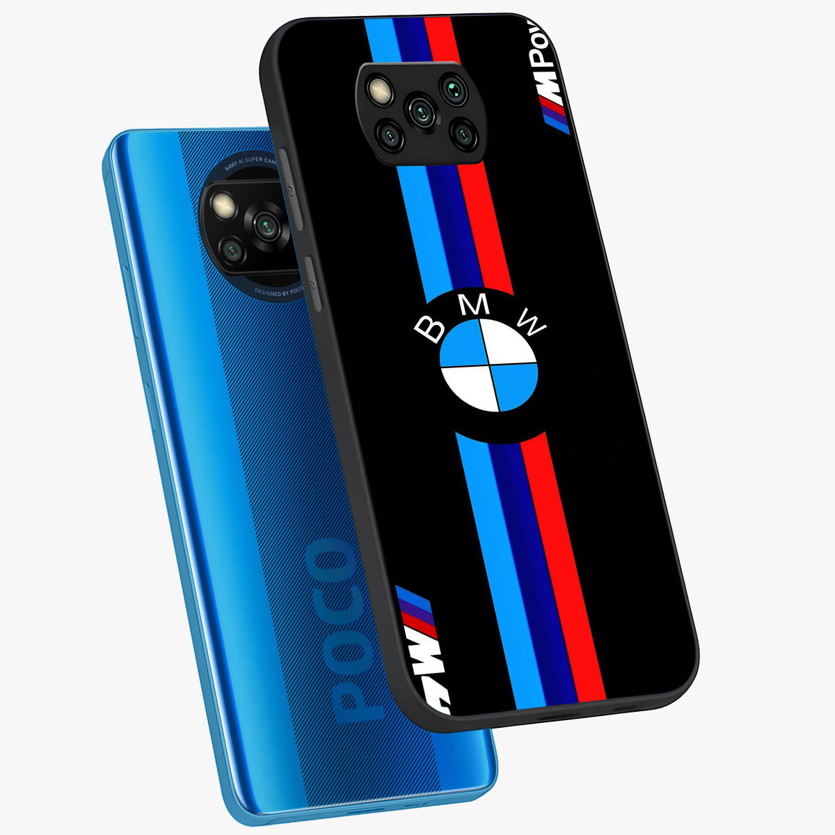Turbo BMW Beast Glass Case displayed in angled mockup highlighting sleek racing car design with bold automotive aesthetic.