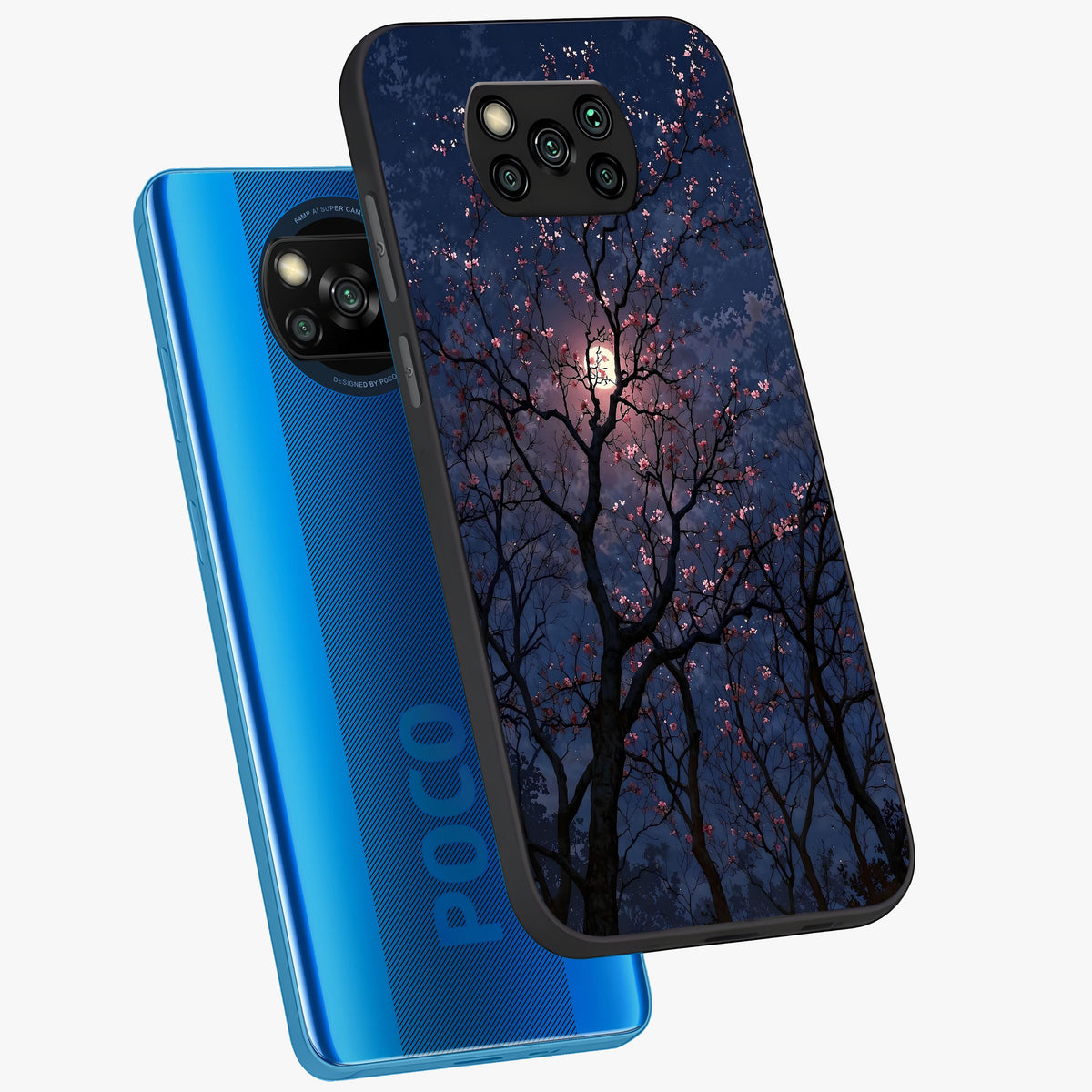 Twilight Sakura Serenade Glass Case displayed in angled mockup highlighting delicate sakura flower design with dreamy aesthetic.