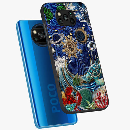 Universe Underwater Spark Glass Case displayed in angled mockup highlighting glowing aquatic design with celestial aesthetic.
