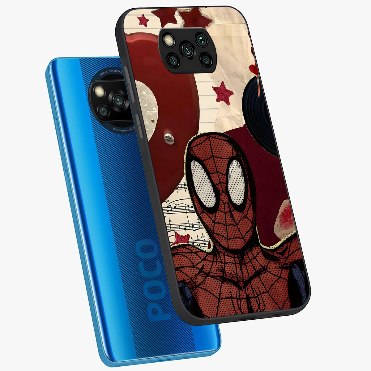Web Warrior Vibes Glass Case displayed in angled mockup highlighting dynamic web design with comic style aesthetic.
