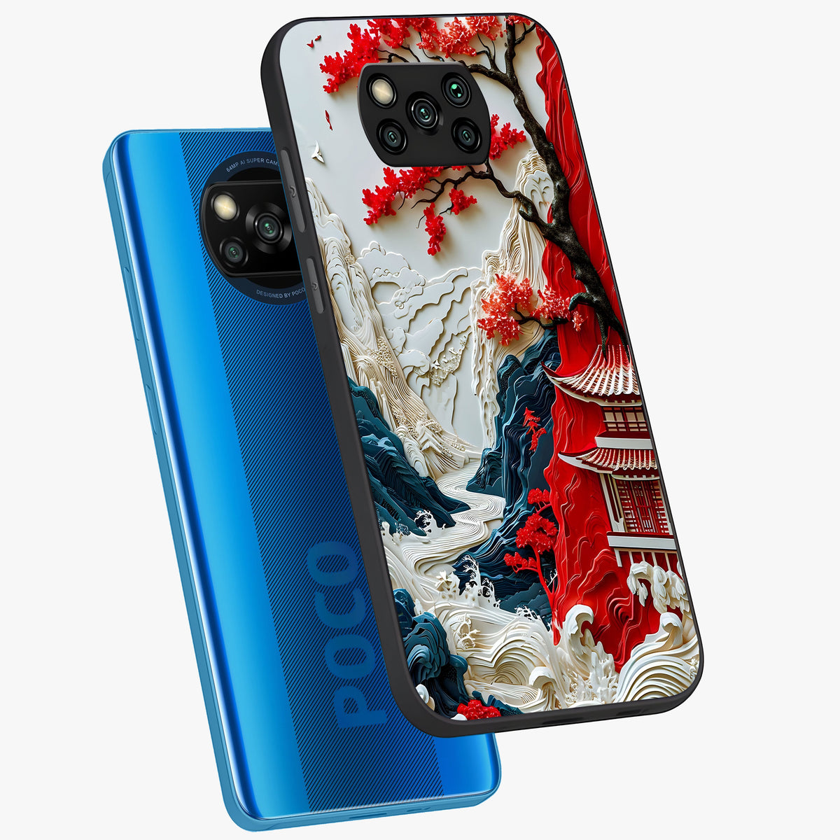 Whispers Of Sakura Waves Glass Case displayed in angled mockup highlighting flowing sakura design with soft floral aesthetic.