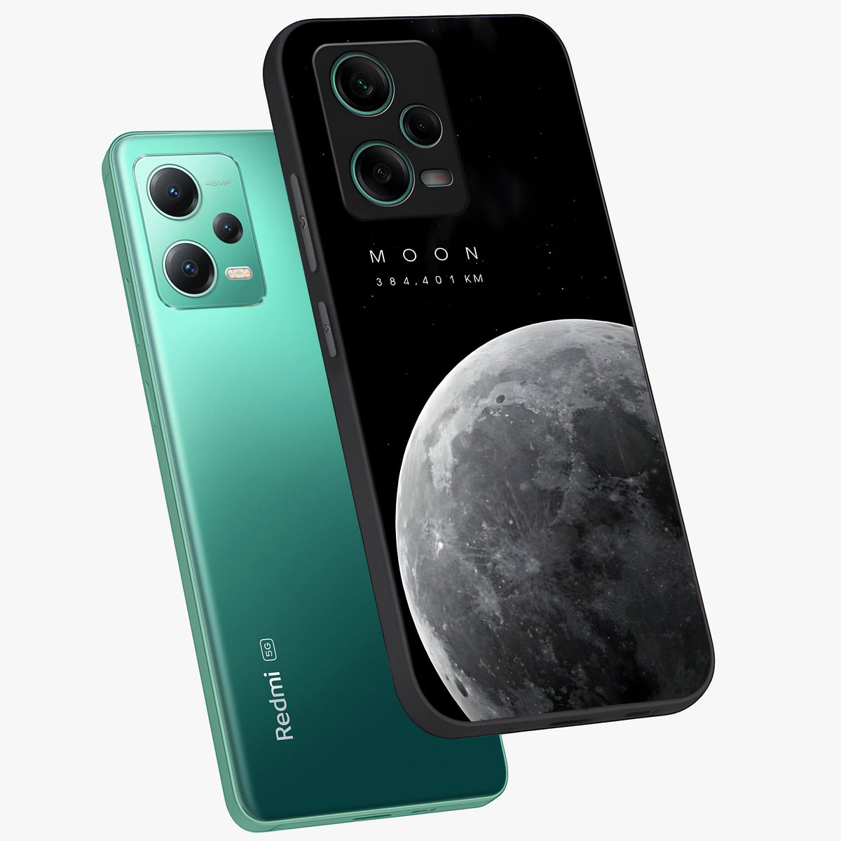 Cosmic Moon Glow Glass Case showing flat back view with glowing moon artwork and glossy glass finish.