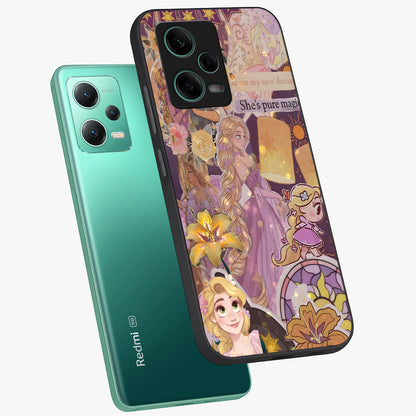 Magical Tangled Dream Glass Case showing flat back view with dreamy tangled artwork and glossy glass finish.