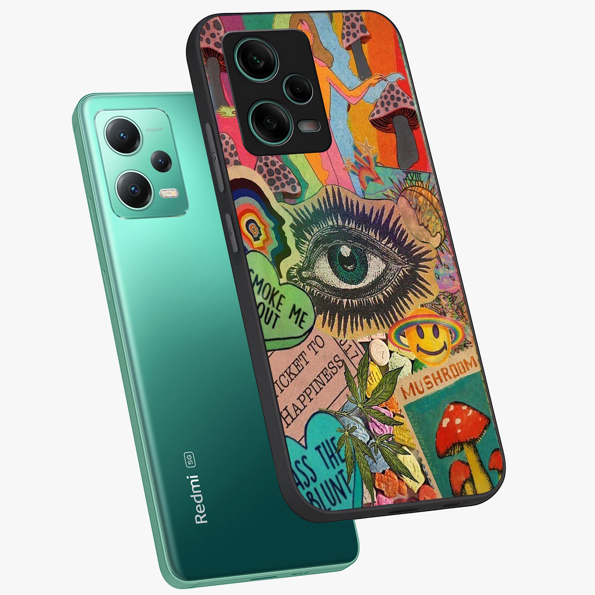 Mystic Eye Wonderland Glass Case showing flat back view with mystical eye themed artwork and glossy glass finish.