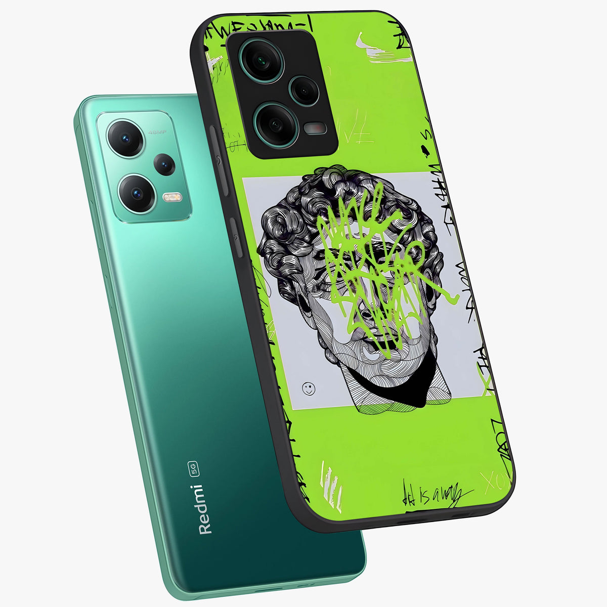 Neo Graffiti Rebellion Glass Case showing flat back view with vibrant graffiti artwork and glossy glass finish.