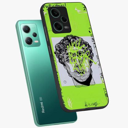 Neo Graffiti Rebellion Glass Case showing flat back view with vibrant graffiti artwork and glossy glass finish.