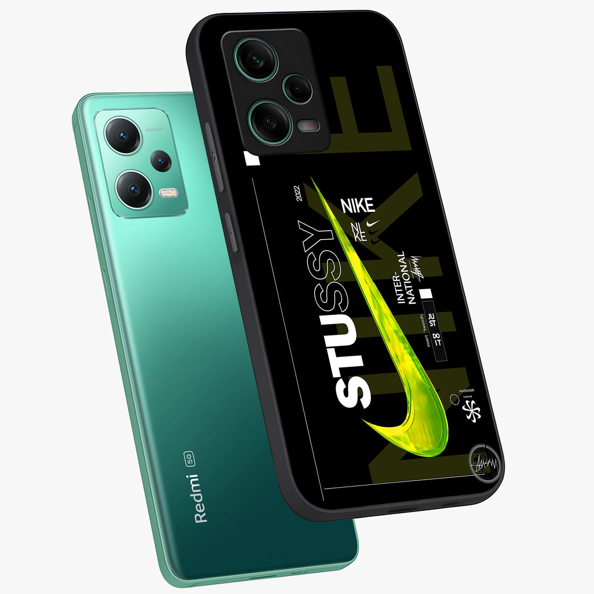 Neon Street Edition Glass Case showing flat back view with neon street style artwork and glossy glass finish.