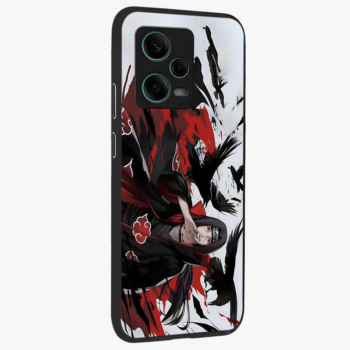 Crimson Crow Illusion Glass Case displayed in angled mockup highlighting mysterious crow graphic with dark aesthetic style.