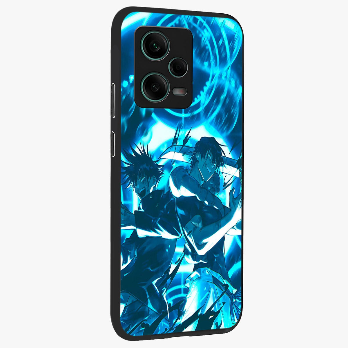 Cursed Energy Clash Glass Case displayed in angled mockup highlighting powerful battle inspired graphic with anime style aesthetic.