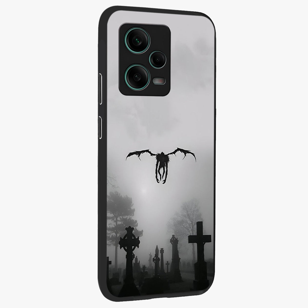 Graveyard Shadow Descent Glass Case displayed in angled mockup highlighting eerie shadow illustration with gothic aesthetic.