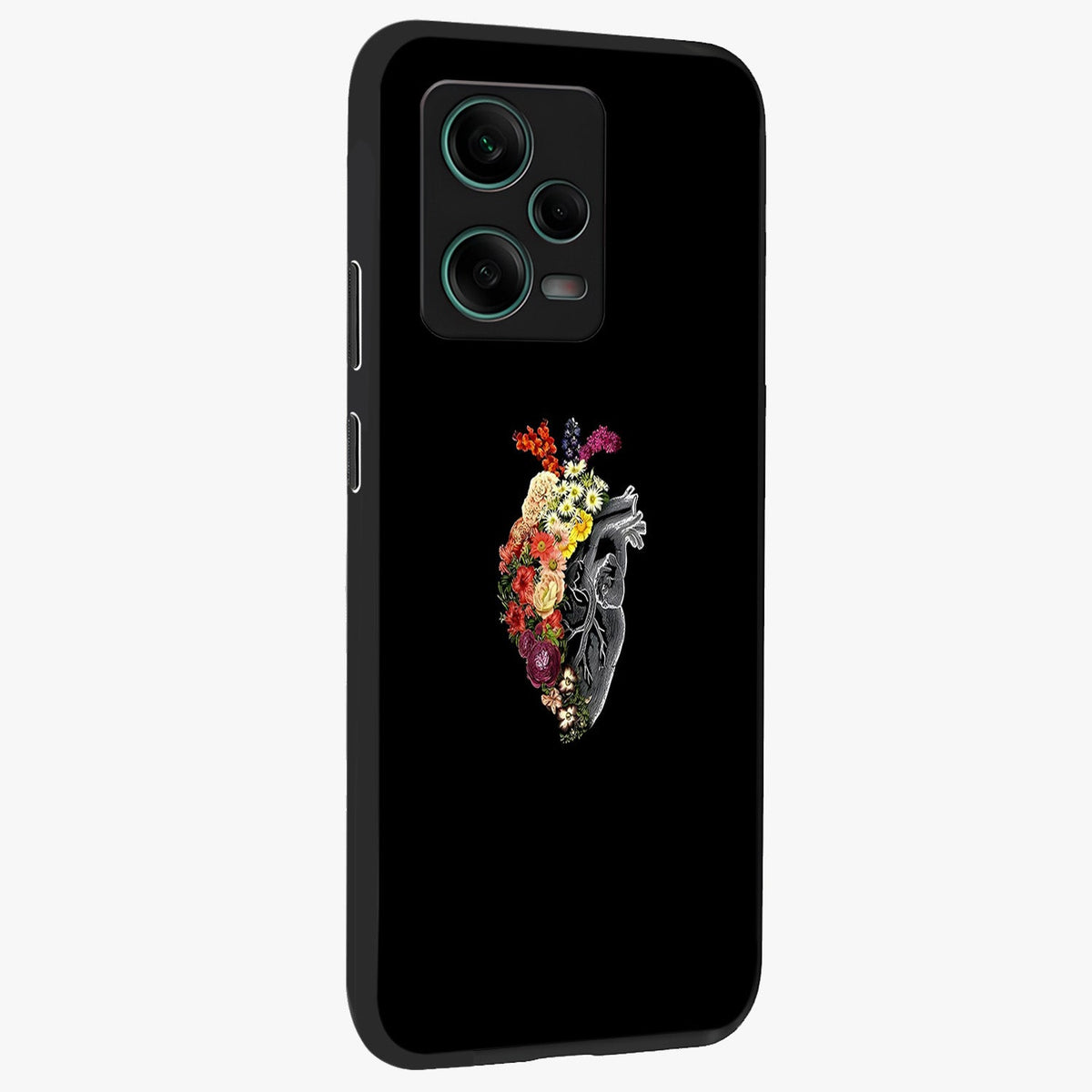 Heart With Flowers Glass Case displayed in angled mockup highlighting romantic flower design with soft aesthetic style.