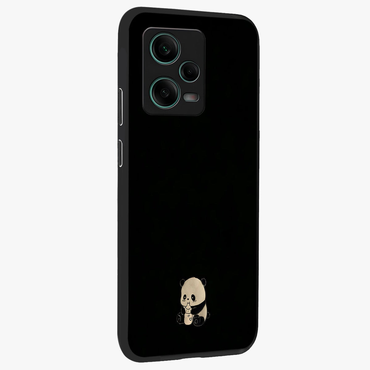 Midnight Panda Love Glass Case displayed in angled mockup highlighting adorable panda illustration with midnight aesthetic.