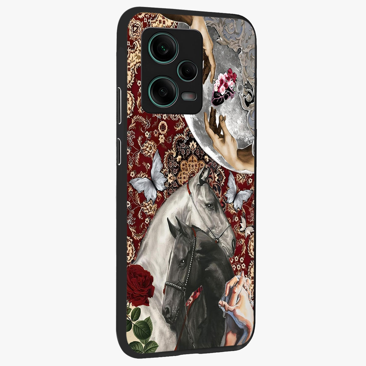 Moonlit Royal Stallion Glass Case displayed in angled mockup highlighting powerful stallion illustration with royal night aesthetic.