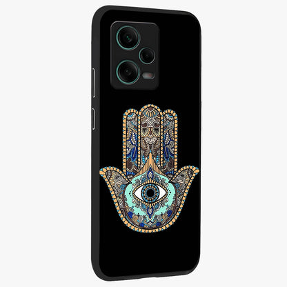 Mystic Hamsa Eye Glass Case displayed in angled mockup highlighting spiritual hamsa symbol with mystical aesthetic style.