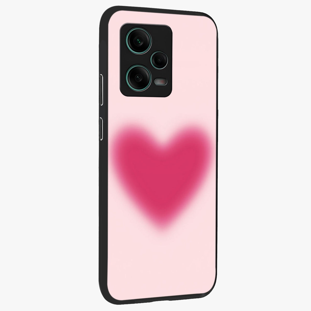 Pink Aura Heart Glass Case displayed in angled mockup highlighting vibrant pink heart design with dreamy aura aesthetic.