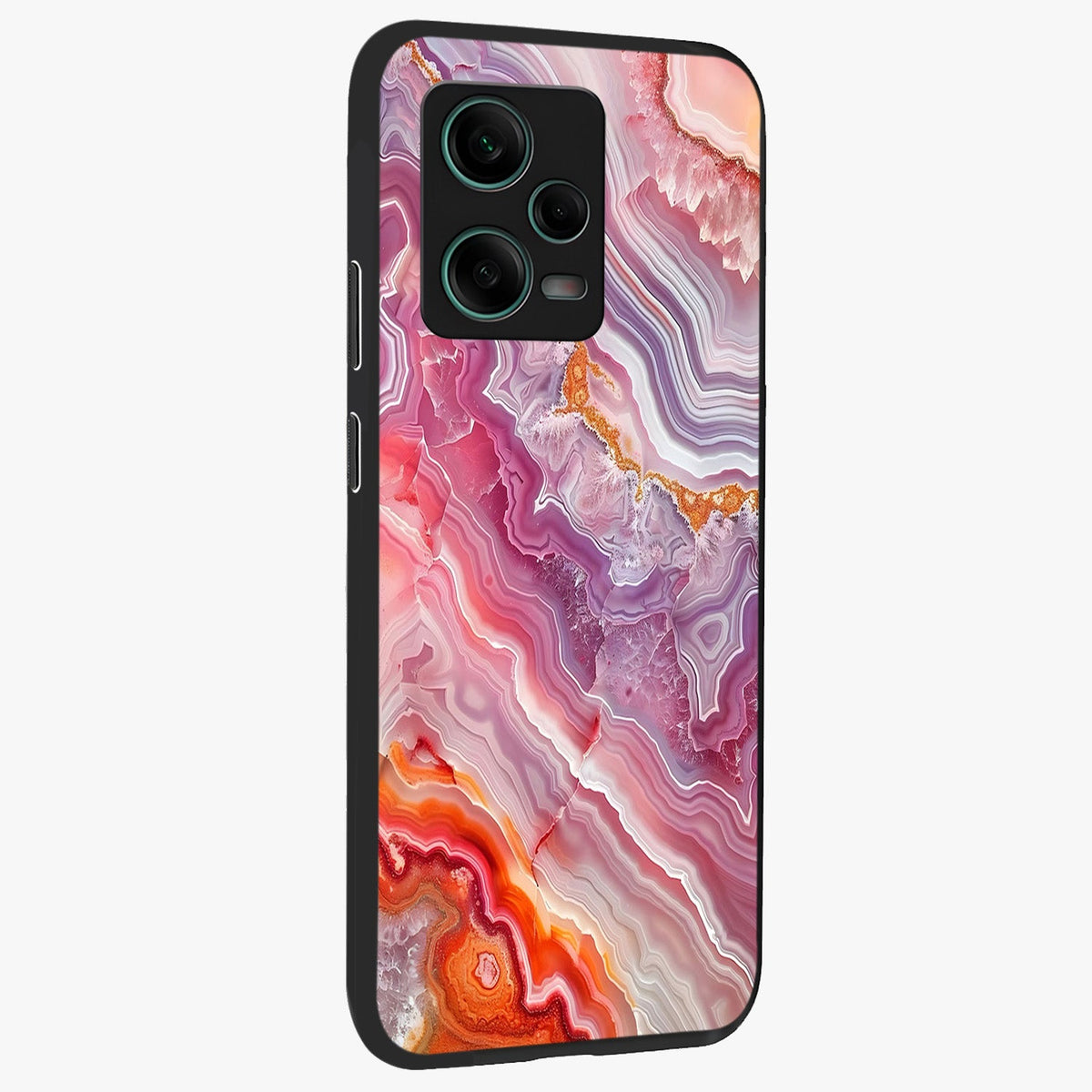 Rose Quartz Marble Glass Case displayed in angled mockup highlighting elegant marble pattern with soft aesthetic style.