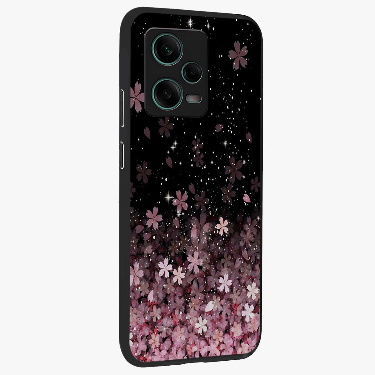 Small Starry Flowers Glass Case displayed in angled mockup highlighting tiny flower pattern with celestial aesthetic style.
