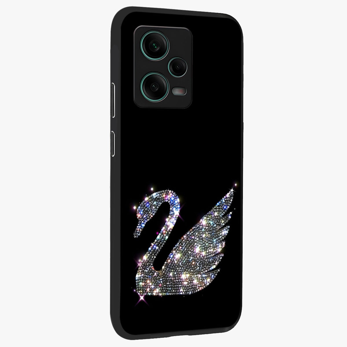 Starlit Swan Grace Glass Case displayed in angled mockup highlighting elegant swan illustration with dreamy celestial aesthetic.
