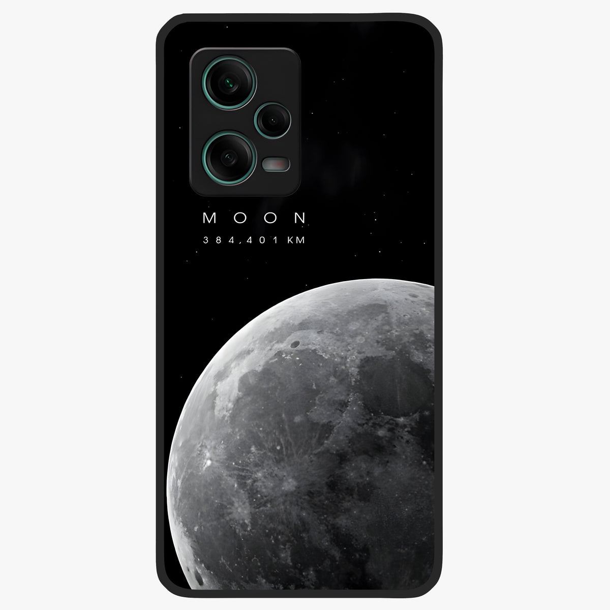 Cosmic Moon Glow Glass Case upright view showcasing luminous moon illustration with dreamy cosmic style.