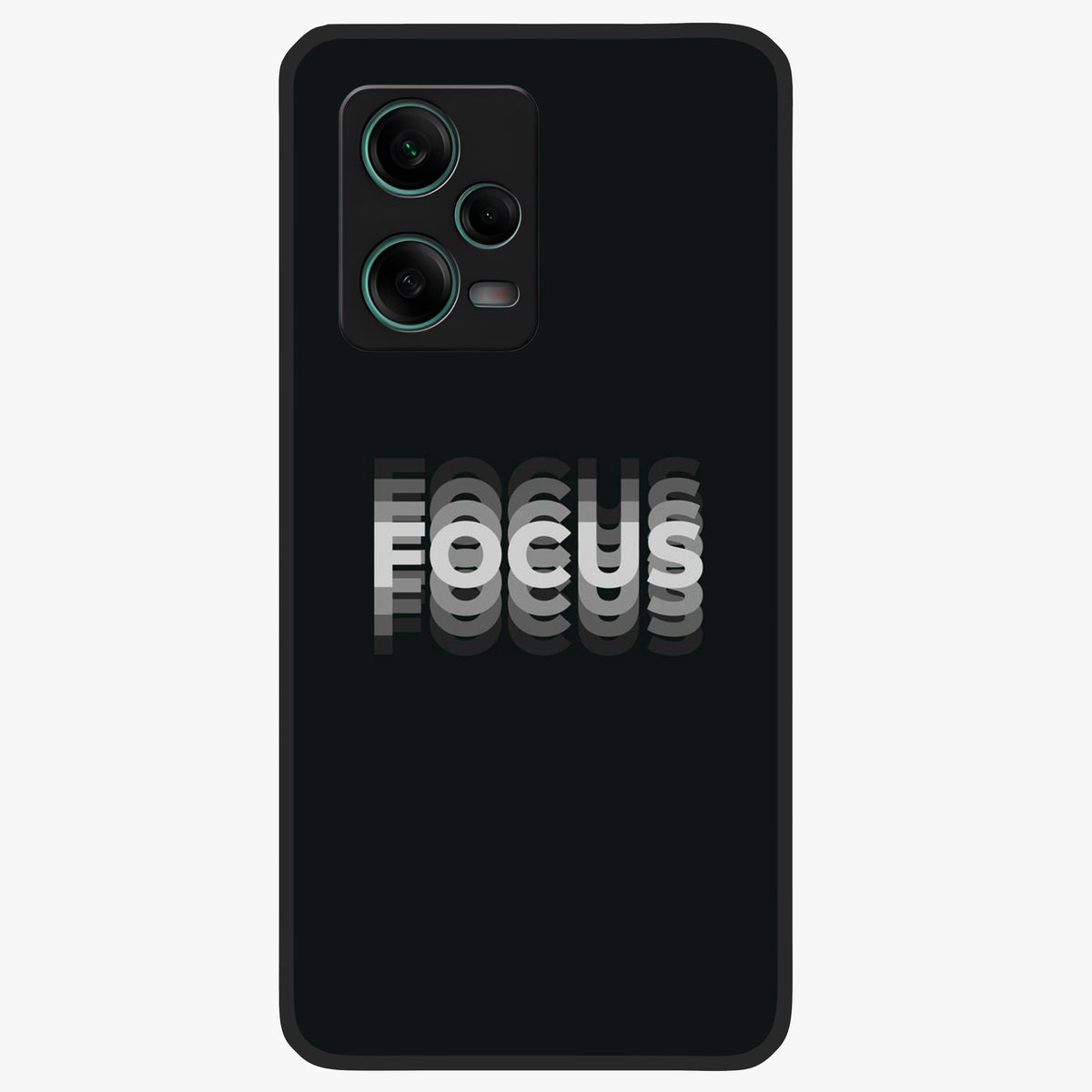 Focus Mode On Glass Case upright view showcasing strong typography statement with sleek motivational theme.