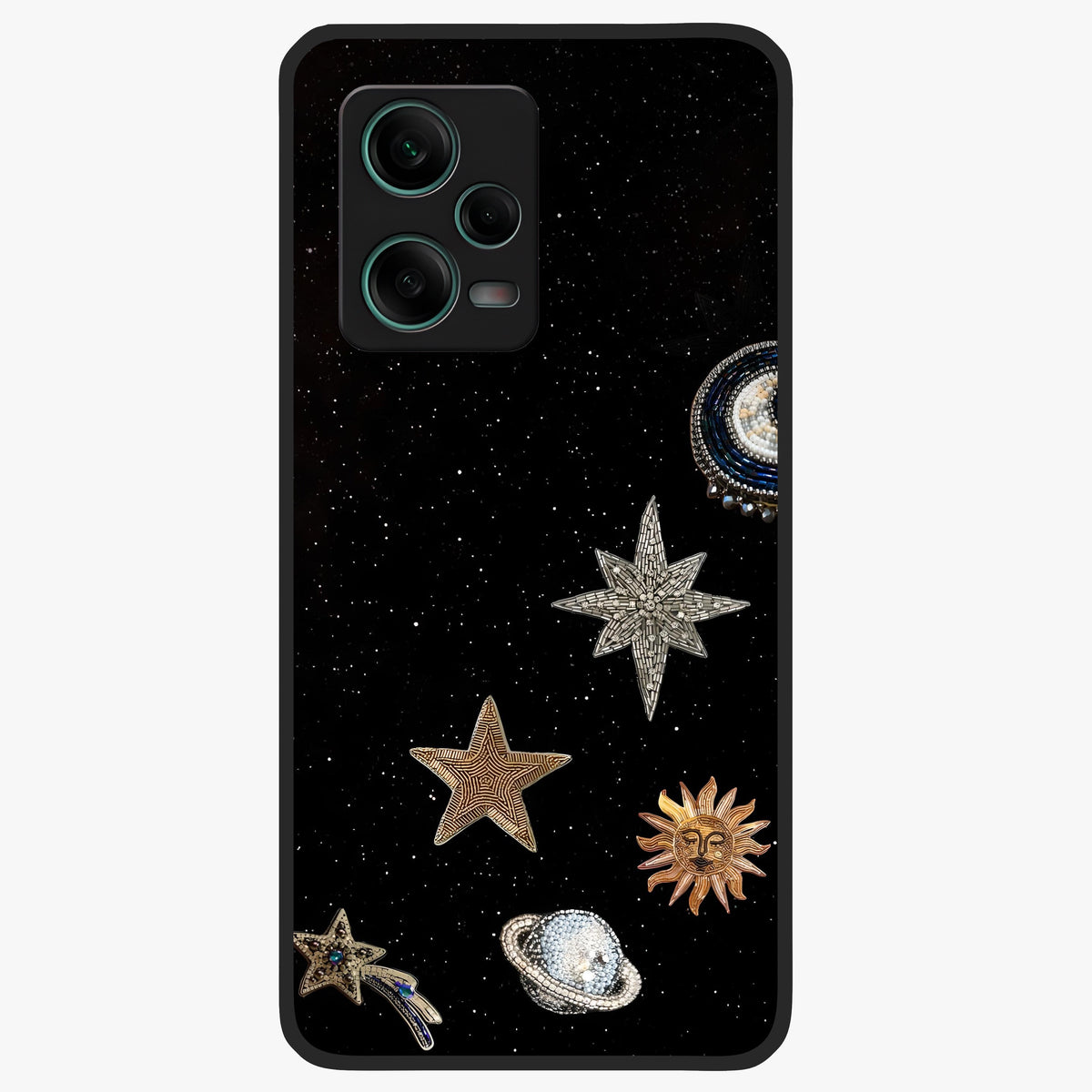 Galactic Charm Glow Glass Case upright view showcasing glowing cosmic charm artwork with magical celestial style.