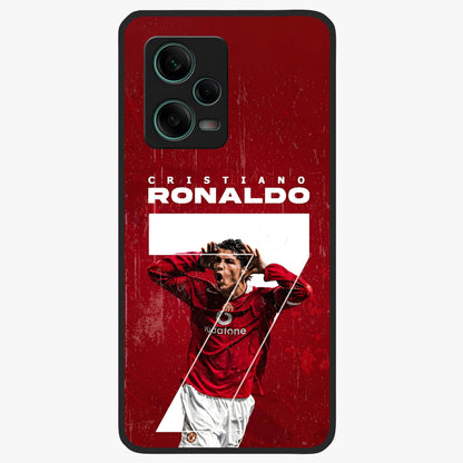 Goal Celebration Legacy Glass Case upright view showcasing dynamic football inspired artwork with victory celebration aesthetic.