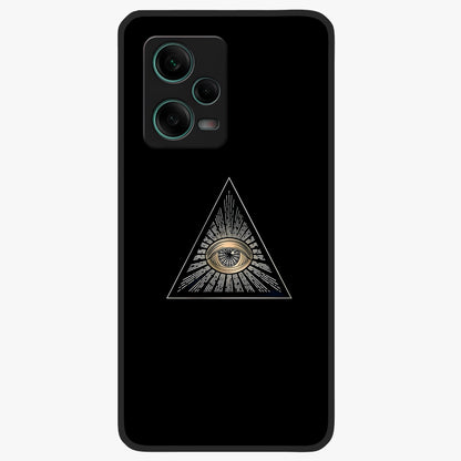 Illuminati Evil Glass Case upright view showcasing striking illuminati artwork with mysterious symbolic theme.