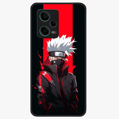 Kakashi Scarlet Shadow Glass Case upright view showcasing intense anime ninja artwork with dark action theme.