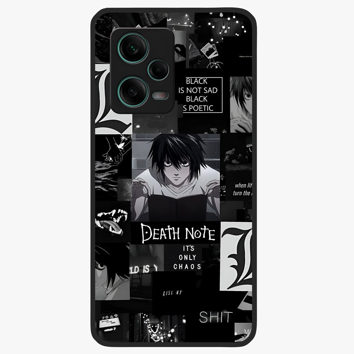 Midnight Chaos Mind Glass Case upright view showcasing expressive abstract artwork with bold dark theme.
