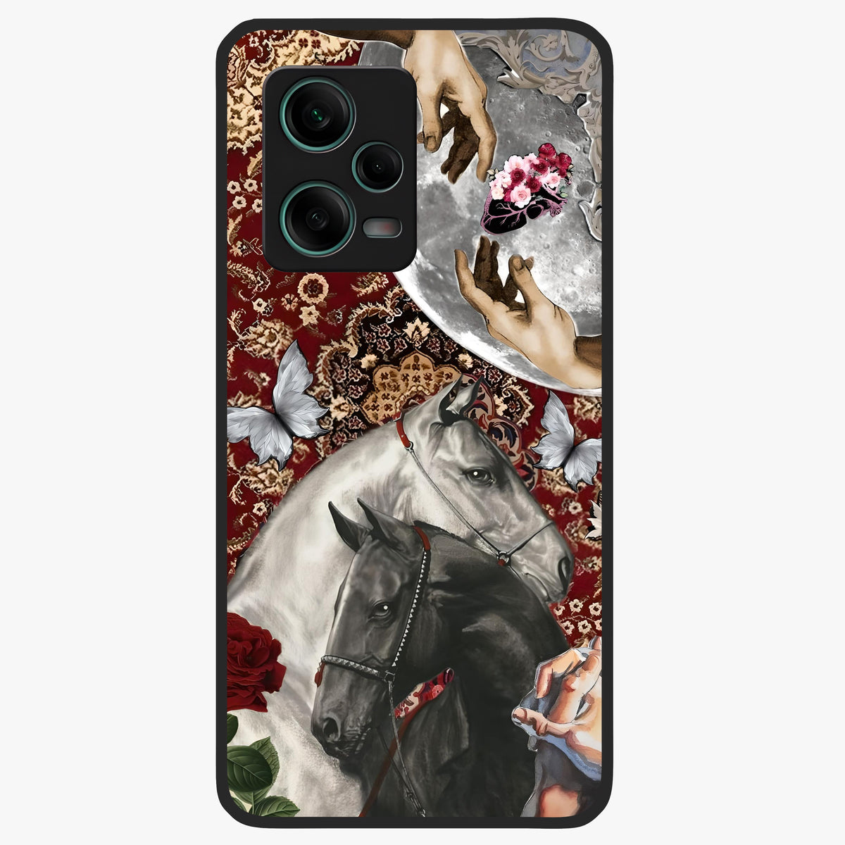 Moonlit Royal Stallion Glass Case upright view showcasing dramatic horse artwork with glowing moon themed design.