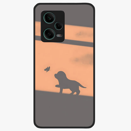 Puppy Shadow Art Glass Case upright view showcasing charming puppy artwork with creative silhouette theme.