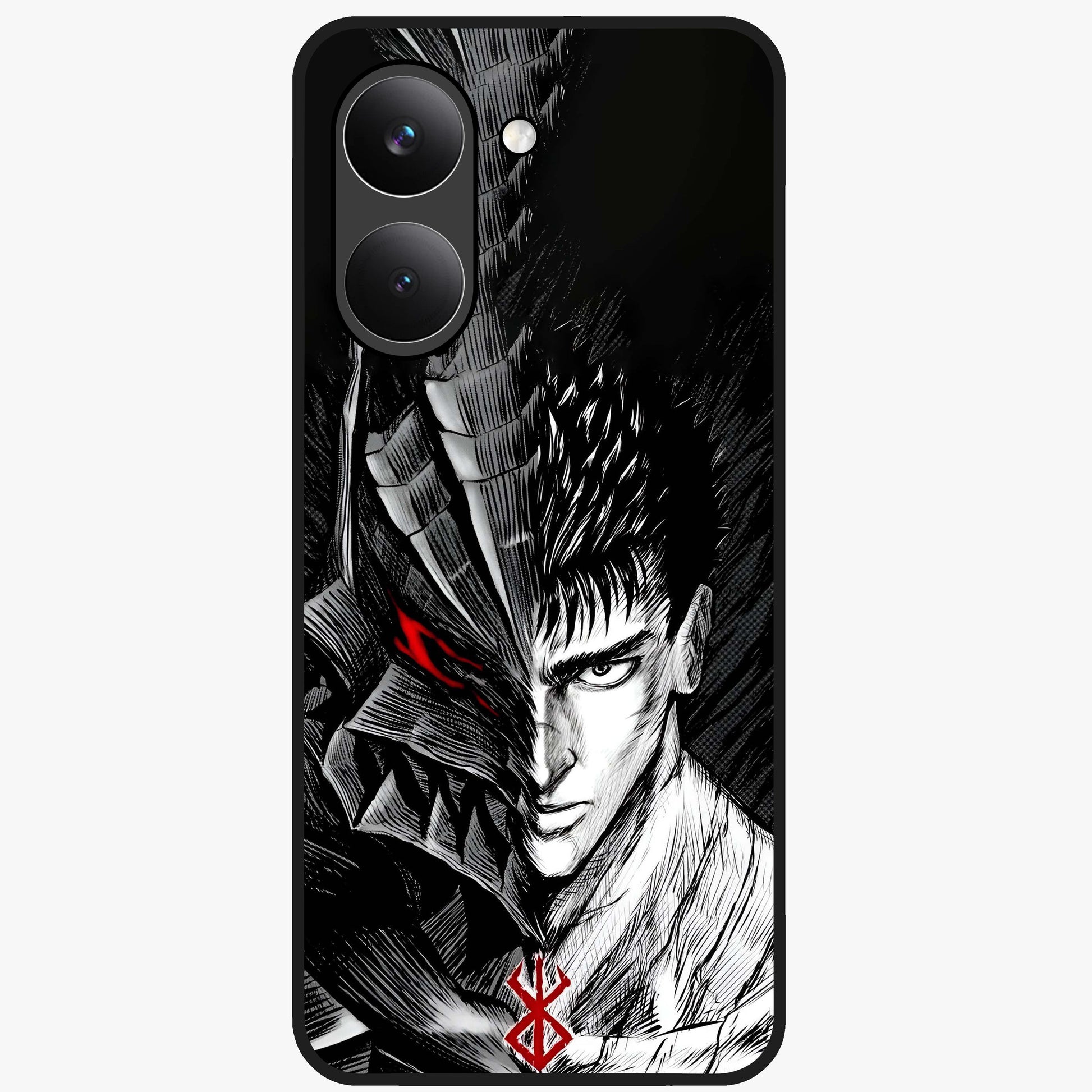 Berserker Blood Oath Glass Case showing flat back view with fierce warrior inspired artwork and glossy glass finish.