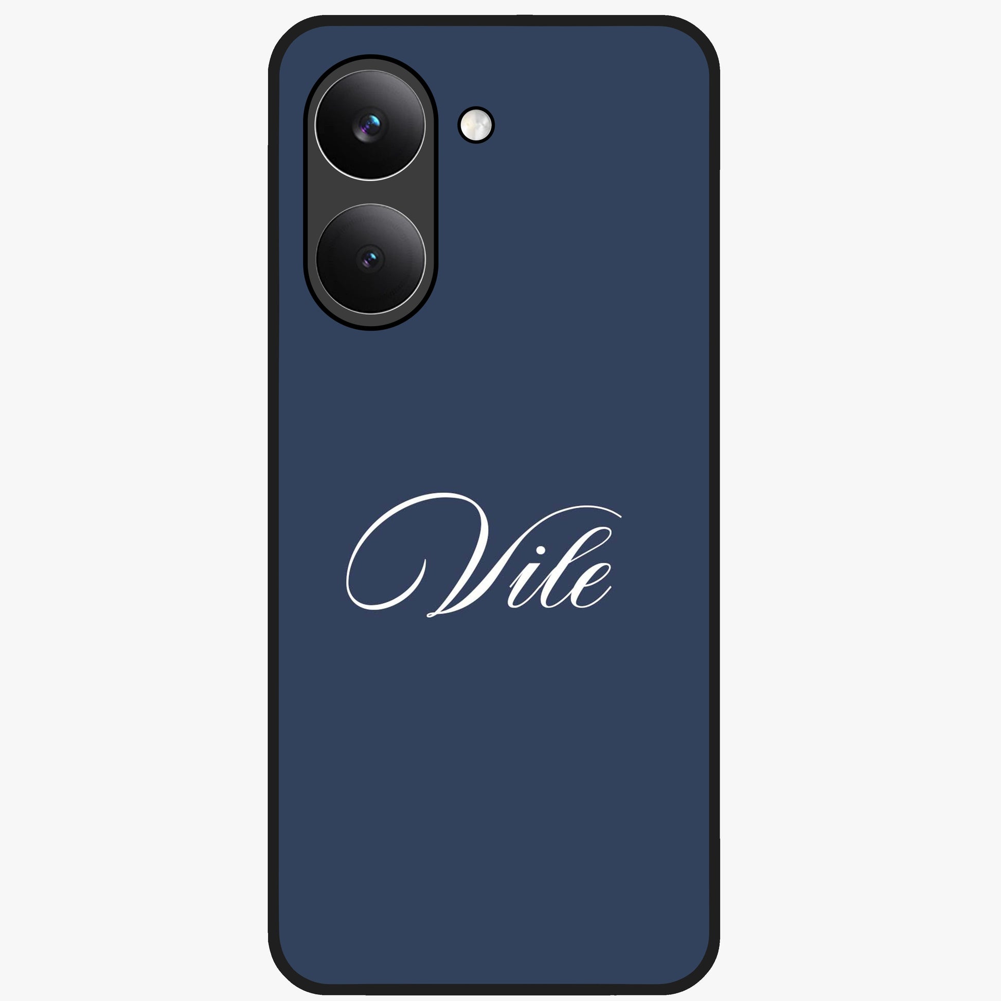 Blue Background Personalized Custom Name Glass Case showing flat back view with minimal blue background and custom name design.