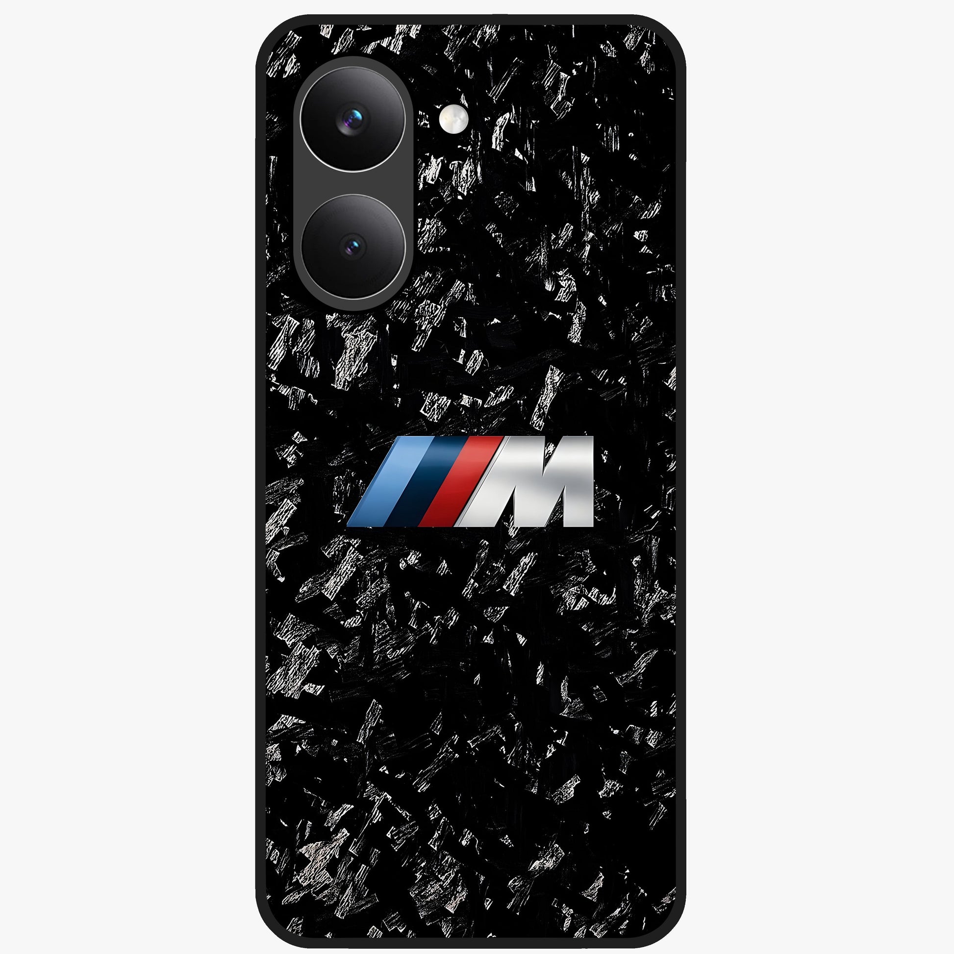 Carbon Speed Mark Glass Case showing flat back view with sporty carbon pattern artwork and glossy glass finish.