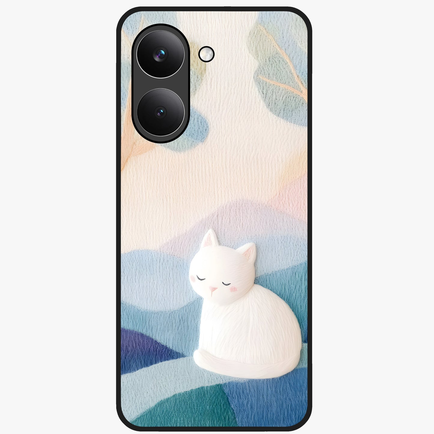 Cotton Dream Cat Glass Case showing flat back view with soft dreamy cat artwork and glossy glass finish.