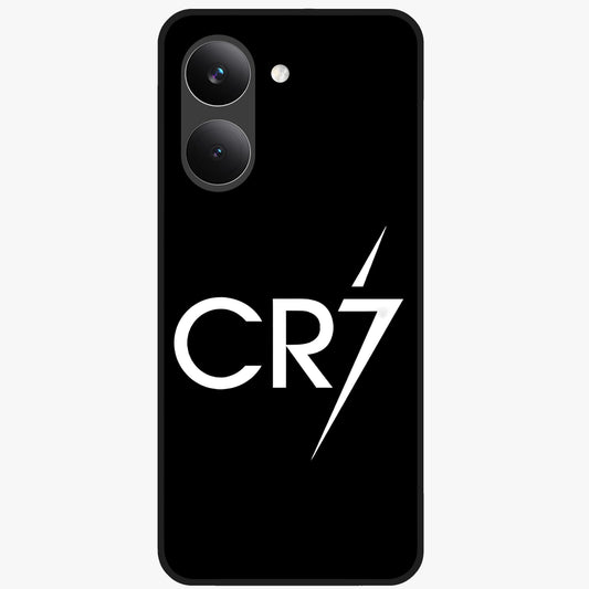 Cr7 Elite Strike Glass Case showing flat back view with dynamic football inspired artwork and glossy glass finish.