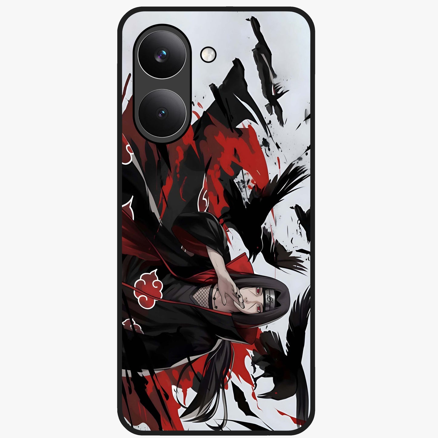 Crimson Crow Illusion Glass Case showing flat back view with artistic crow illusion artwork and glossy glass finish.