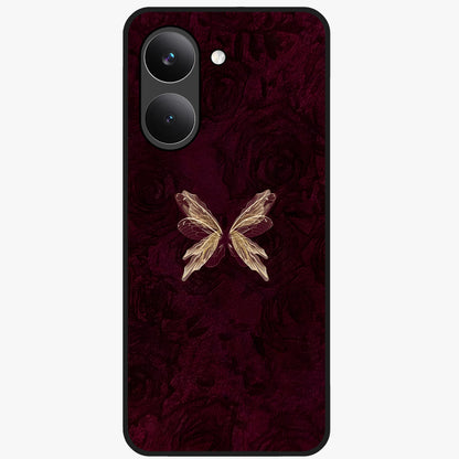 Crimson Fade Butterfly Glass Case showing flat back view with fading butterfly artwork and glossy glass finish.
