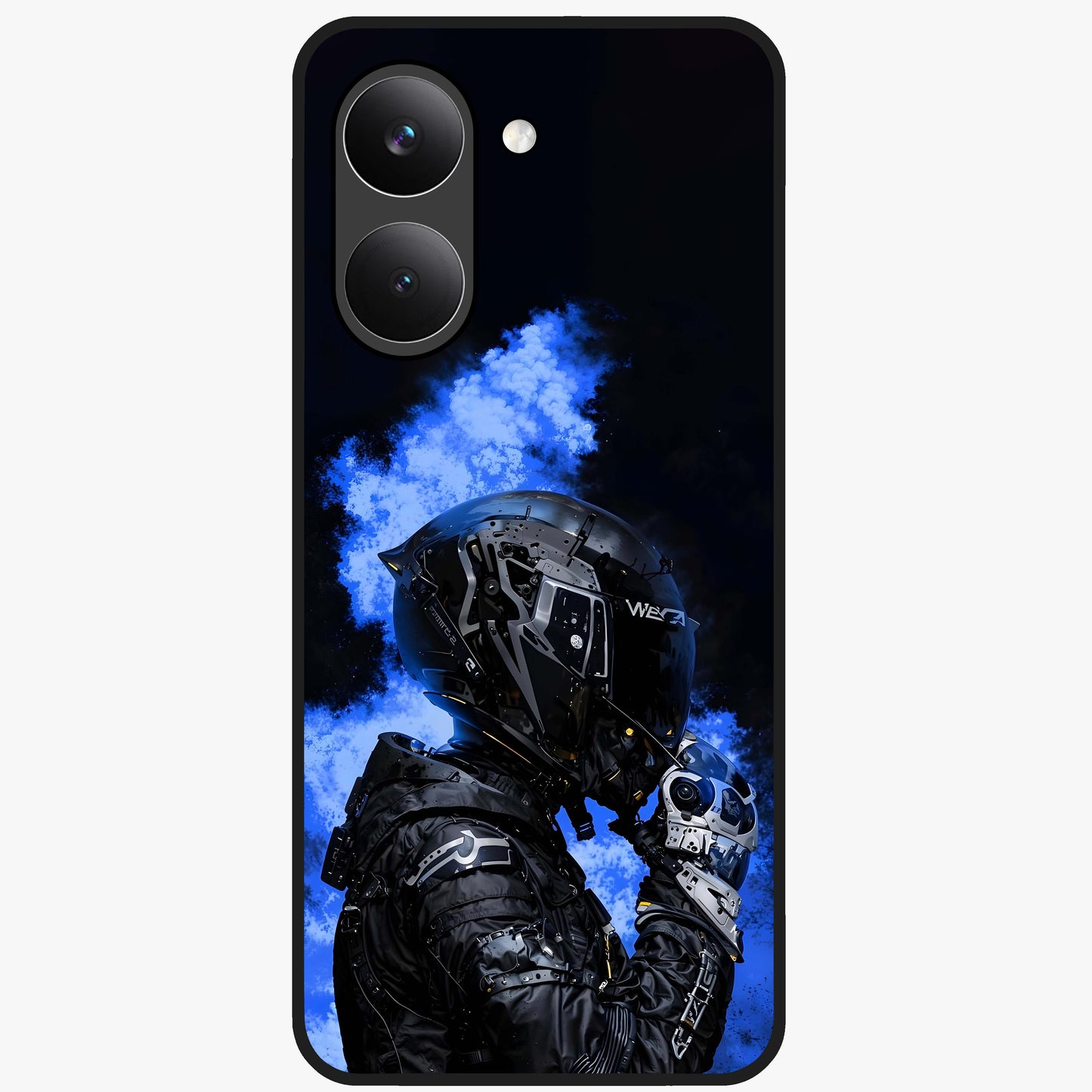 Cyber Sentinel Protocol Glass Case showing flat back view with futuristic cyber themed artwork and glossy glass finish.