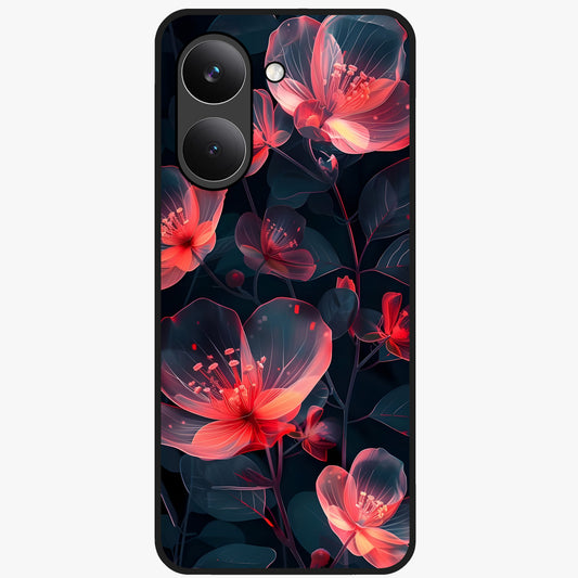 Dark Shade of Flower Glass Case showing flat back view with elegant dark floral artwork and glossy glass finish.