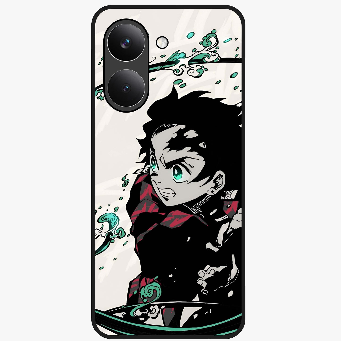 Demon Slayer Glass Case showing flat back view with bold anime inspired artwork and glossy glass finish.